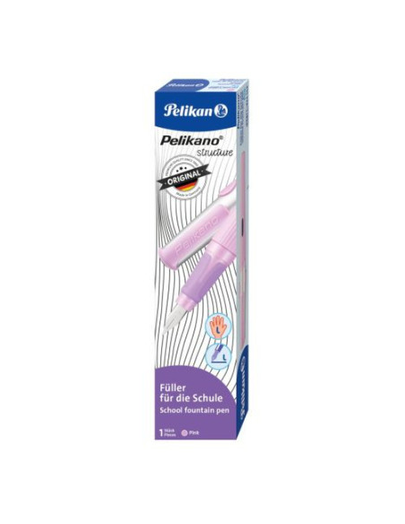824552,Stilou pelikano structure, penita l, grip ergonomic, pentru stangaci, 1 patron mare albastru inclus, culoare roz deschis,