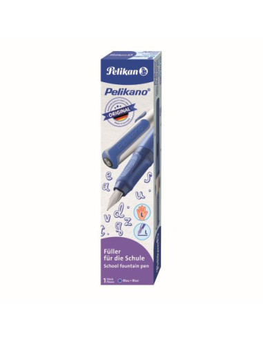 824446,Stilou pelikano, penita l, grip ergonomic, pentru stangaci, 1 patron mare albastru inclus, culoare albastru, in cutie de 