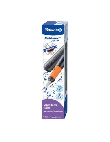 824842,Stilou pelikano junior, penita a, grip ergonomic, pentru dreptaci, culoare antracit, in cutie de carton