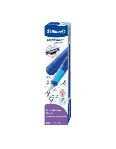 824859,Stilou pelikano junior, penita l, grip ergonomic, pentru stangaci, culoare albastru, in cutie de carton