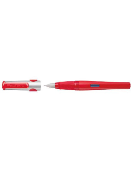 824460,Stilou pelikano, penita m, grip ergonomic, pentru dreptaci, 1 patron mare albastru inclus, culoare rosu, in cutie de cart