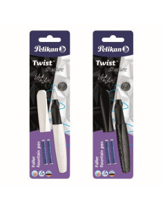 824637,Stilou twist structure penita m, grip ergonomic, ambidextru, 2 rezerve albastre incluse, 2 culori alb/negru, blister