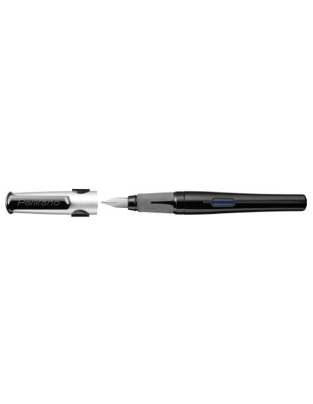 824477,Stilou pelikano, penita m, grip ergonomic, pentru dreptaci, 1 patron mare albastru inclus, culoare negru, in cutie de car