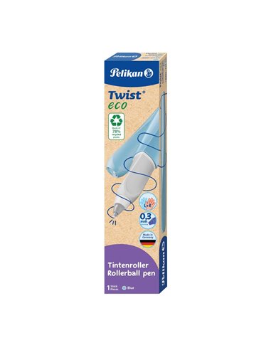 Roller twist eco, grip ergonomic, ambidextru, 1 rezerva albastra inclusa, culoare albastru deschis, in cutie de carton