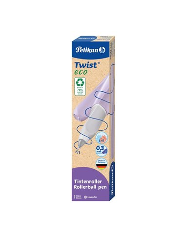 Roller twist eco, grip ergonomic, ambidextru, 1 rezerva albastra inclusa, culoare mov deschis, in cutie de carton