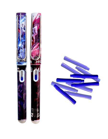 Set stilouri cu cerneala termosensibila si penita ascunsa + Rezerve, Mecha, Negru/Visiniu