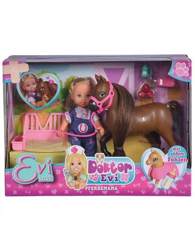 Set Simba Evi Love Doctor Evi Welcome Horse papusa 12 cm cu