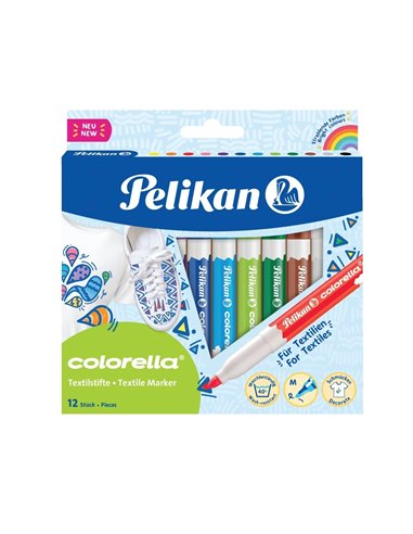 Carioca Colorella Textile, Set 12 Culori, Pentru Materiale Textile Pelikan