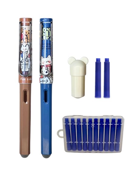 Set stilouri cu cerneala termosensibila + Rezerve, Fox, Maro/Albastru