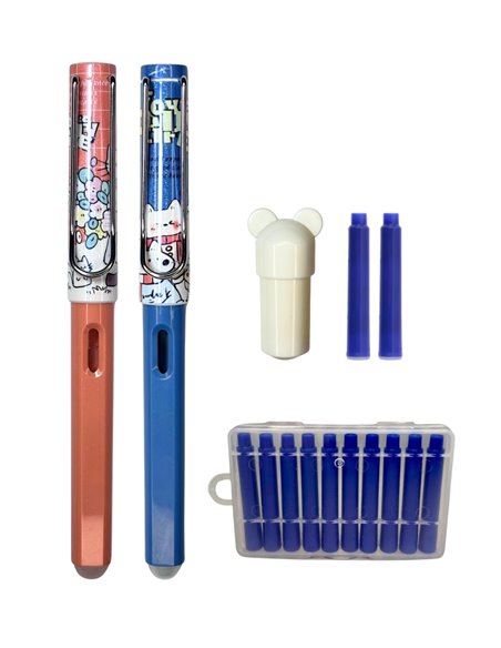 Set stilouri cu cerneala termosensibila + Rezerve, Fox, Portocaliu/Albastru