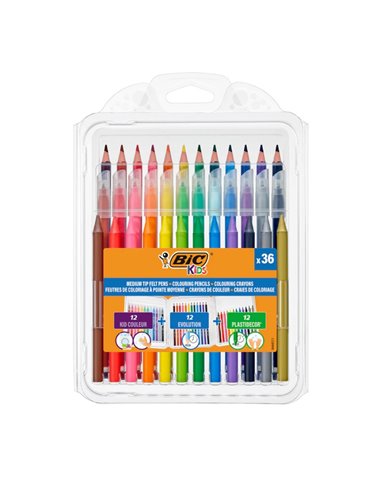 Pachet Color BIC Kids - Creioane colorate, carioci, creioane cerate, 36 bucati