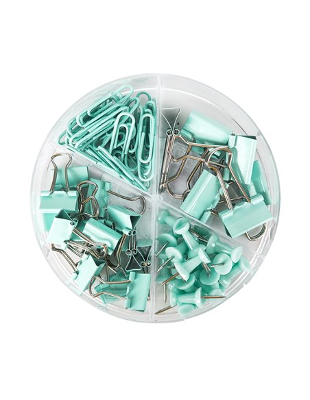 Set accesorii birou Deli DL78554 - Agrafe, clipsuri, pioneze, Vernil