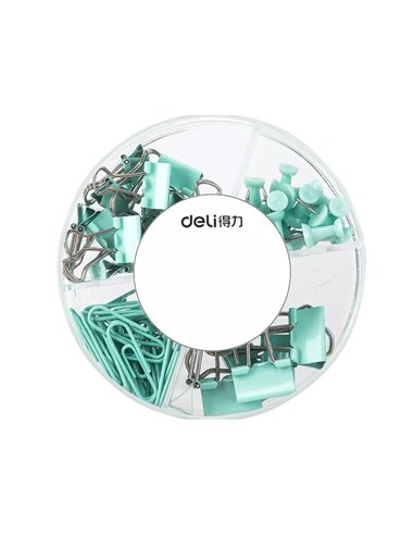 Set accesorii birou Deli DL78554 - Agrafe, clipsuri, pioneze, Vernil