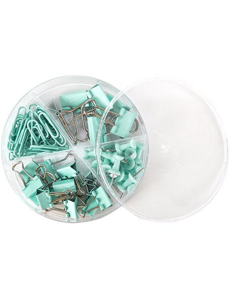 Set accesorii birou Deli DL78554 - Agrafe, clipsuri, pioneze, Vernil