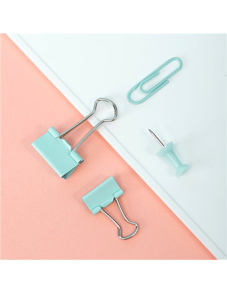 Set accesorii birou Deli DL78554 - Agrafe, clipsuri, pioneze, Vernil