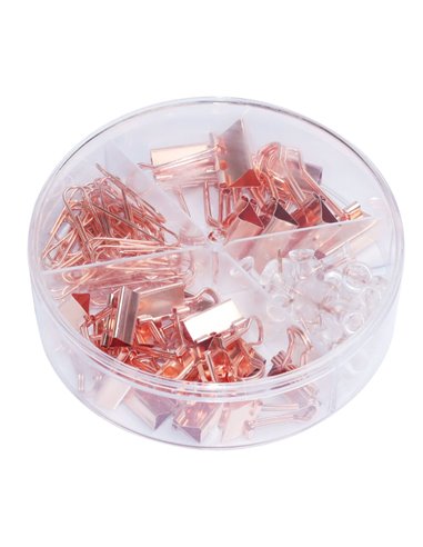 Set accesorii birou Deli DL78553 - Agrafe, clipsuri, pioneze, Golden rose