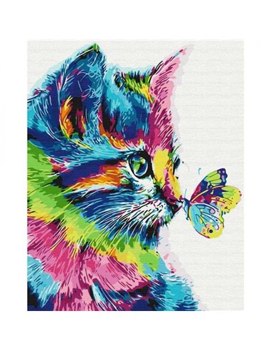Pictura pe numere Brushme P4259, 40x50cm, Pisica colorata