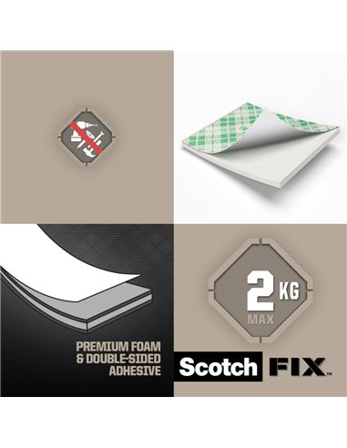 Benzi dublu adezive pretaiate montare interior Scotch-Fix, 16 bucati