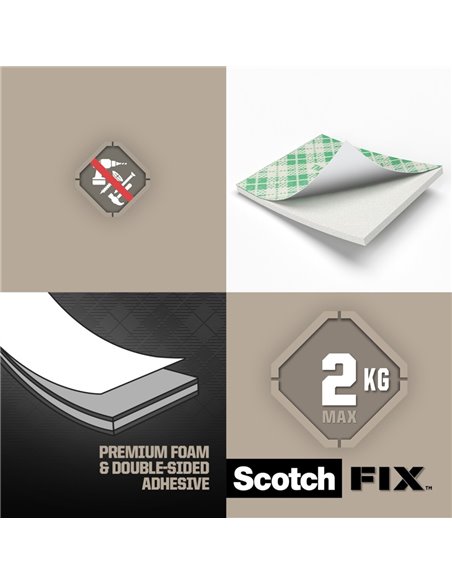 Benzi dublu adezive pretaiate montare interior Scotch-Fix, 16 bucati