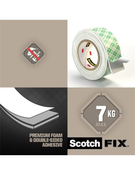 Banda dublu adeziva montare suprafete interioare Scotch-Fix, 19mmx1.5m