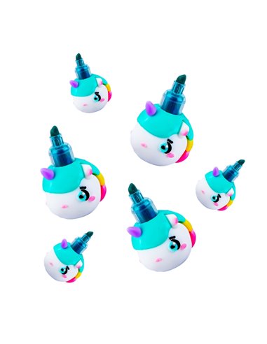 Textmarkere stivuibile MD-239, Motiv unicorn, 6 culori/set