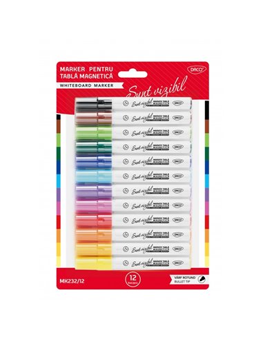 Marker pentru tabla magnetica Daco MK232/12, 12 culori/set