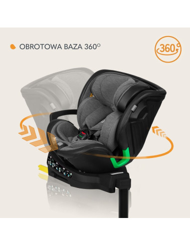 BN-LO-HARMONY_I-SIZE_GREY_GRAPHITE_LEATHER,Scaun auto, Lionelo, Harmony i-Size, Rotire 360 grade, Protectie laterala, Cu spatar 