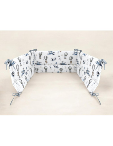 BN-6426972025560,Aparatoare pentru patut, MimiNu, Din bumbac certificat Oeko Tex Standard 100, 180x30 cm, Cu panglici, Blue Plan