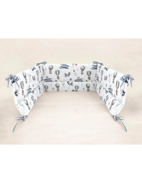 BN-6426972025560,Aparatoare pentru patut, MimiNu, Din bumbac certificat Oeko Tex Standard 100, 180x30 cm, Cu panglici, Blue Plan