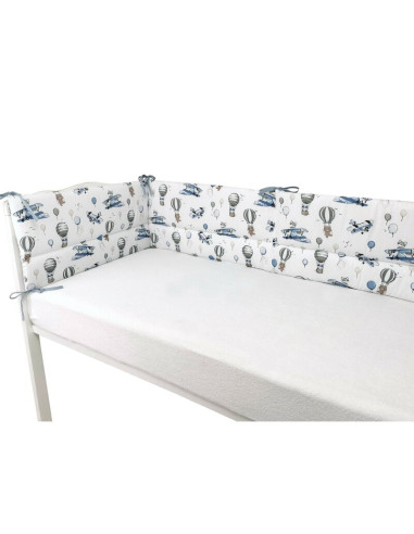 BN-6426972025560,Aparatoare pentru patut, MimiNu, Din bumbac certificat Oeko Tex Standard 100, 180x30 cm, Cu panglici, Blue Plan