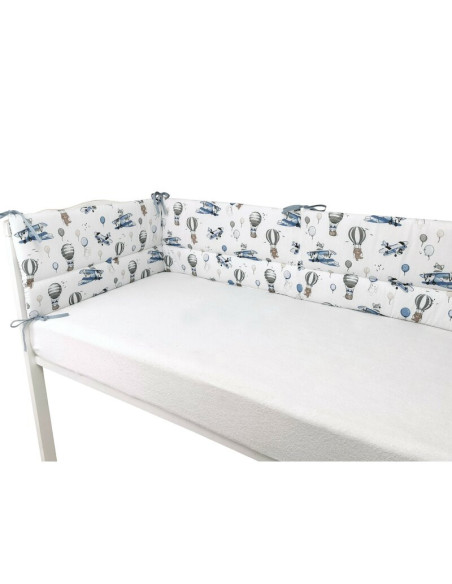 BN-6426972025560,Aparatoare pentru patut, MimiNu, Din bumbac certificat Oeko Tex Standard 100, 180x30 cm, Cu panglici, Blue Plan