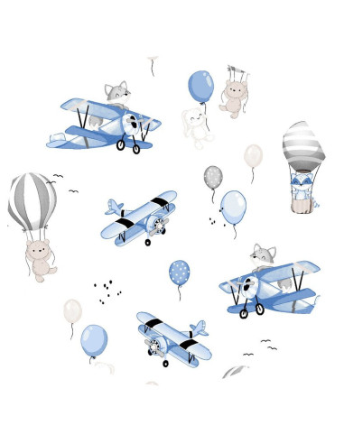 BN-6426972025560,Aparatoare pentru patut, MimiNu, Din bumbac certificat Oeko Tex Standard 100, 180x30 cm, Cu panglici, Blue Plan