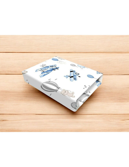 BN-6426972025546,Cearceaf cu elastic, MimiNu, Pentru patut 120X60 cm, Din bumbac certificat Oeko Tex Standard 100, Blue Plane