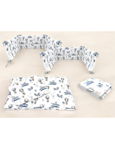 BN-6426972026161,Lenjerie patut cu 5 piese, MimiNu, Cu cearceaf 120x60 cm, Pilota, Pernuta, 2 aparatori, Din bumbac certificat O