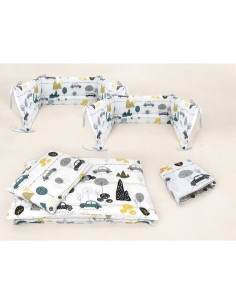 BN-6426972026253,Lenjerie patut cu 5 piese, MimiNu, Cu cearceaf 120x60 cm, Pilota, Pernuta, 2 aparatori, Din bumbac certificat O 2