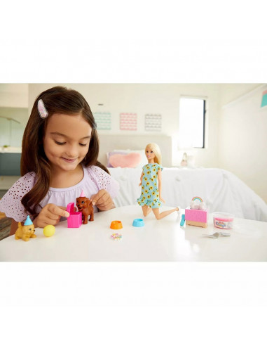 Set Barbie by Mattel Puppy Party cu papusa si accesorii,MT-GXV75