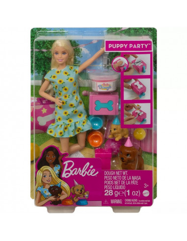 Set Barbie by Mattel Puppy Party cu papusa si accesorii,MT-GXV75