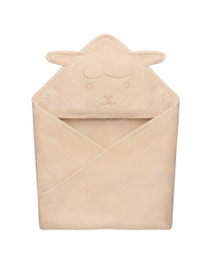 BN-LO-MUSLIN_HOODED_TOWEL_BEIGE_SAND,Prosop de baie, Lionelo, Cu gluga, Din muselina, 100% bumbac, 80x80 cm, Absorbtie eficienta