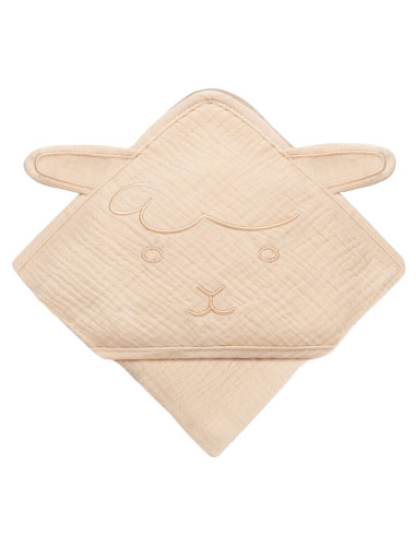 BN-LO-MUSLIN_HOODED_TOWEL_BEIGE_SAND,Prosop de baie, Lionelo, Cu gluga, Din muselina, 100% bumbac, 80x80 cm, Absorbtie eficienta