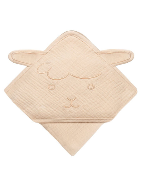 BN-LO-MUSLIN_HOODED_TOWEL_BEIGE_SAND,Prosop de baie, Lionelo, Cu gluga, Din muselina, 100% bumbac, 80x80 cm, Absorbtie eficienta