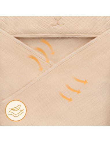 BN-LO-MUSLIN_HOODED_TOWEL_BEIGE_SAND,Prosop de baie, Lionelo, Cu gluga, Din muselina, 100% bumbac, 80x80 cm, Absorbtie eficienta