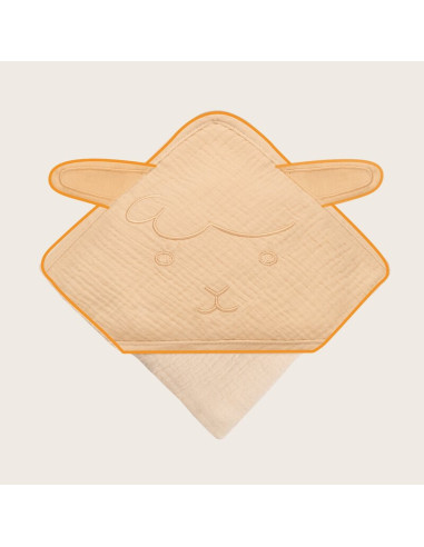 BN-LO-MUSLIN_HOODED_TOWEL_BEIGE_SAND,Prosop de baie, Lionelo, Cu gluga, Din muselina, 100% bumbac, 80x80 cm, Absorbtie eficienta