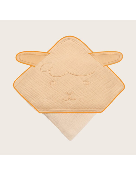 BN-LO-MUSLIN_HOODED_TOWEL_BEIGE_SAND,Prosop de baie, Lionelo, Cu gluga, Din muselina, 100% bumbac, 80x80 cm, Absorbtie eficienta