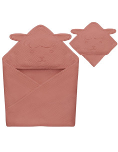 BN-LO-MUSLIN_HOODED_TOWEL_RED_CORAL,Prosop de baie, Lionelo, Cu gluga, Din muselina, 100% bumbac, 80x80 cm, Absorbtie eficienta, 2