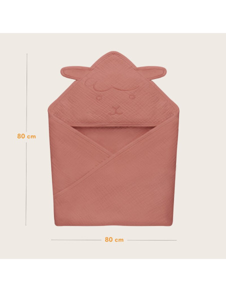 BN-LO-MUSLIN_HOODED_TOWEL_RED_CORAL,Prosop de baie, Lionelo, Cu gluga, Din muselina, 100% bumbac, 80x80 cm, Absorbtie eficienta, BN-LO-MUSLIN_HOODED_TOWEL_RED_CORAL,Prosop de baie, Lionelo, Cu gluga, Din muselina, 100% bumbac, 80x80 cm, Absorbtie eficienta,