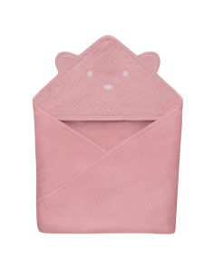 BN-LO-MUSLIN_HOODED_TOWEL_PINK_BABY,Prosop de baie, Lionelo, Cu gluga, Din muselina, 100% bumbac, 80x80 cm, Absorbtie eficienta,