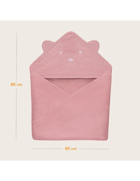 BN-LO-MUSLIN_HOODED_TOWEL_PINK_BABY,Prosop de baie, Lionelo, Cu gluga, Din muselina, 100% bumbac, 80x80 cm, Absorbtie eficienta, BN-LO-MUSLIN_HOODED_TOWEL_PINK_BABY,Prosop de baie, Lionelo, Cu gluga, Din muselina, 100% bumbac, 80x80 cm, Absorbtie eficienta,