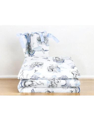 BN-6426972026352,Lenjerie patut 3 piese, Qmini, Pentru patut 120x60 cm, Cu protectie laterala, Din bumbac certificat Oeko Tex St