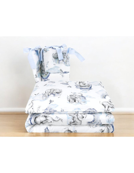 BN-6426972026352,Lenjerie patut 3 piese, Qmini, Pentru patut 120x60 cm, Cu protectie laterala, Din bumbac certificat Oeko Tex St