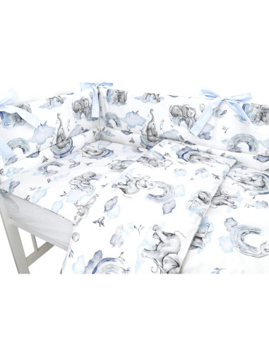 BN-6426972026352,Lenjerie patut 3 piese, Qmini, Pentru patut 120x60 cm, Cu protectie laterala, Din bumbac certificat Oeko Tex St